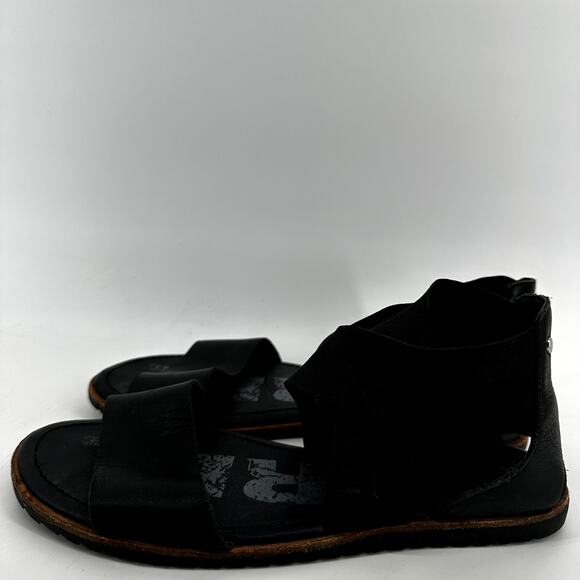 Sorel Ella Sandals Full Grain Leather Gladiator Slip On Flat Black 7.5 - Picture 4 of 7